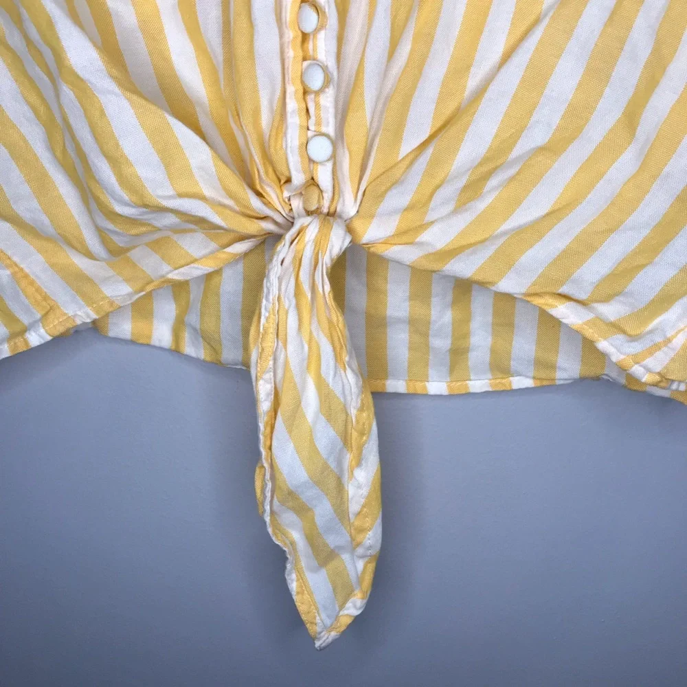 Madewell Short Sleeve Striped Agency Tie-Front Button Top PXXS XXSP XXS Petite - Picture 6 of 8